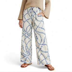 MISA Teagan Blue Floral Pants M NWT Lightweight Wide Leg Euro Summer Boho Vibe